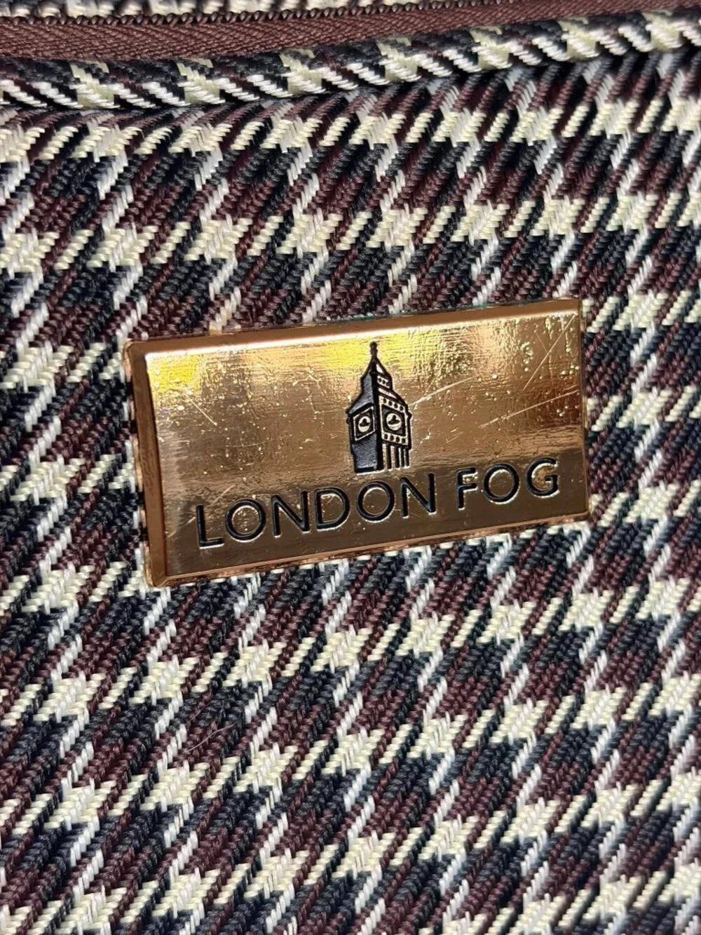 London Fog Houndstooth Travel Cosmetic Bag Makeup Organizer Weekender Case